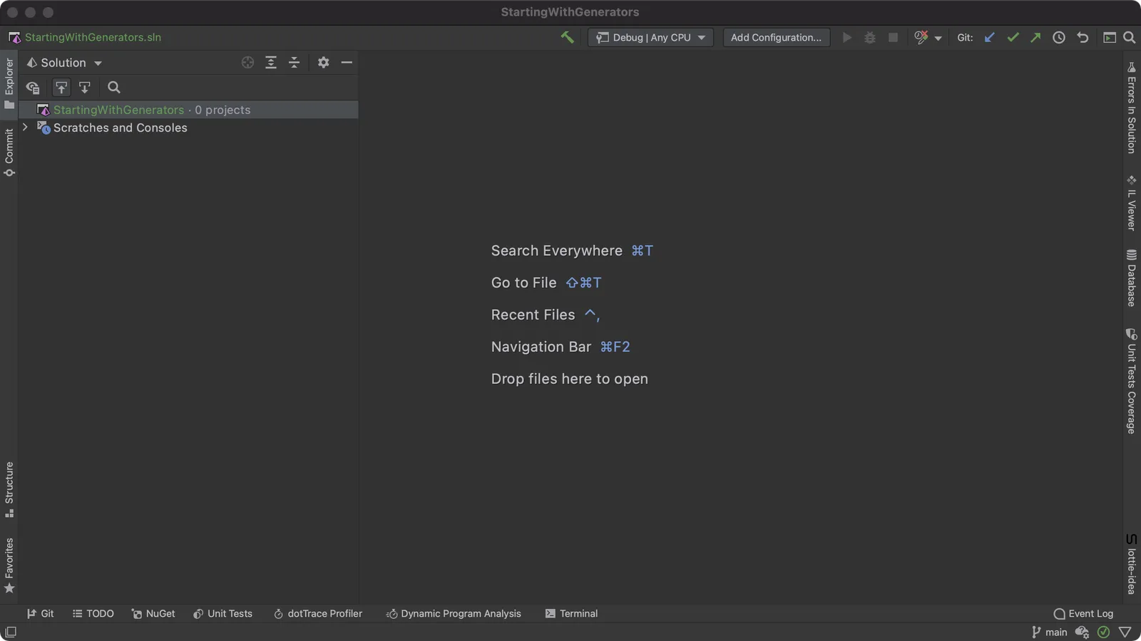 empty solution in JetBrains Rider