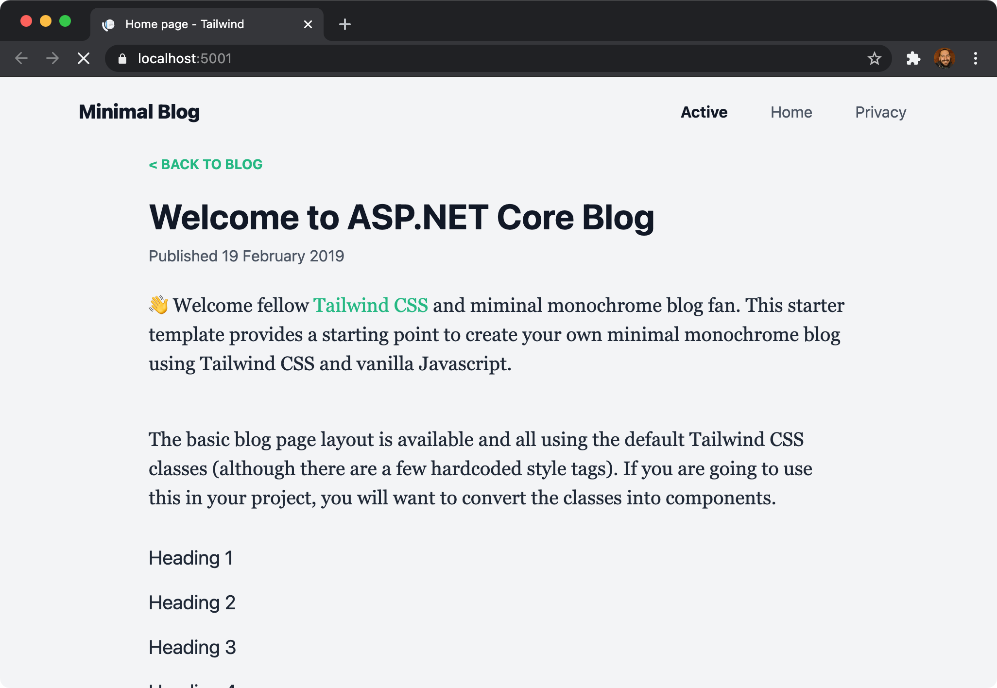 tailwind powered asp.net
core web app
