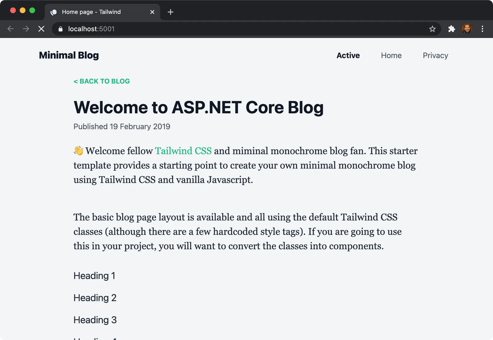 tailwind powered asp.net
core web app