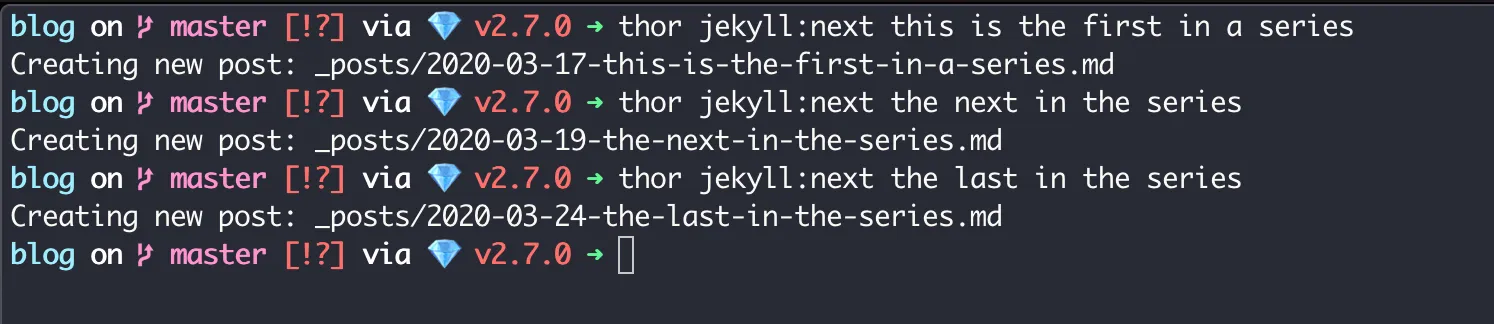 thor jekyll next command