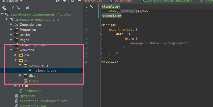 vue component in asp.net core project
