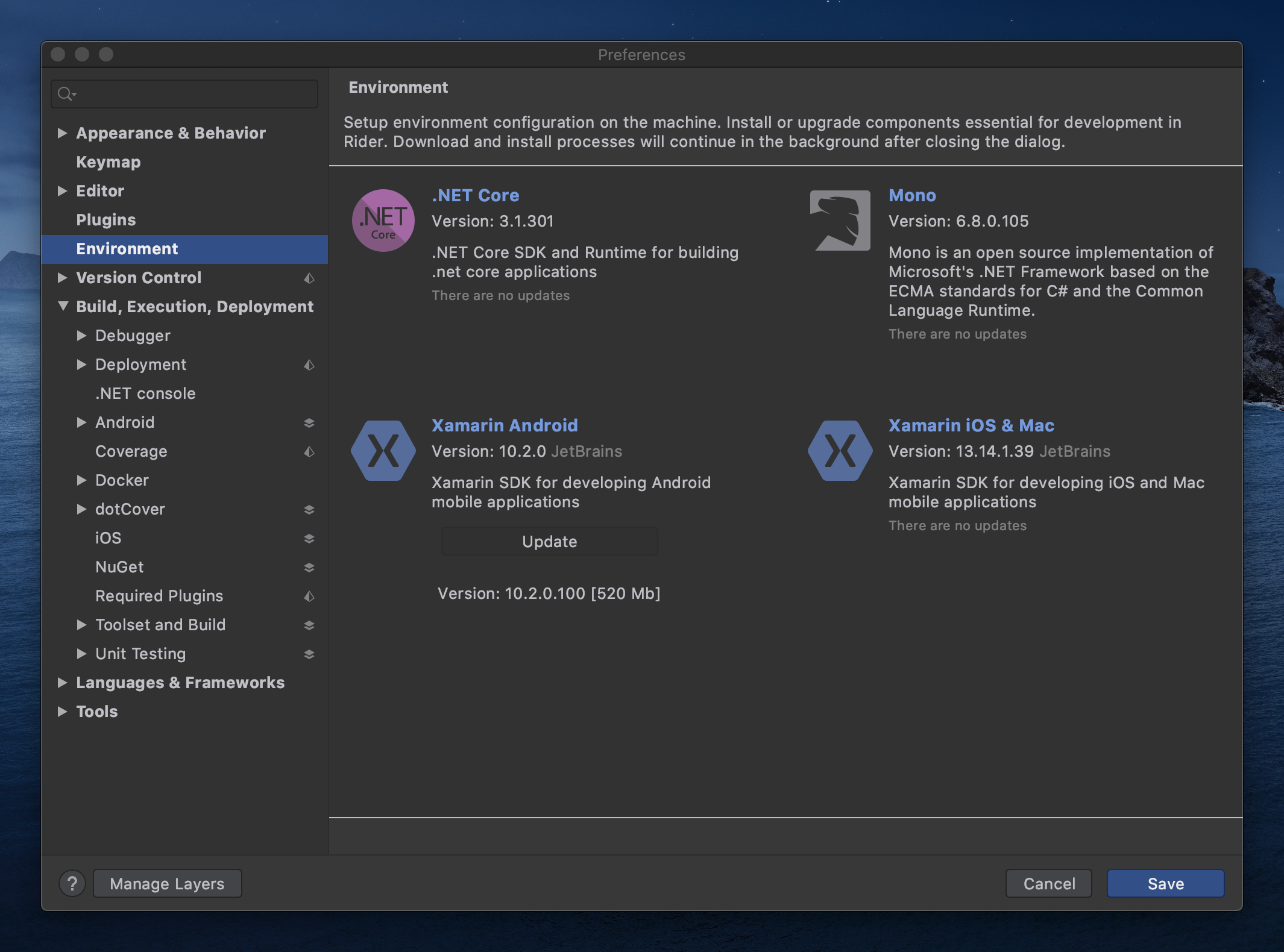JetBrains Rider Environment Pane