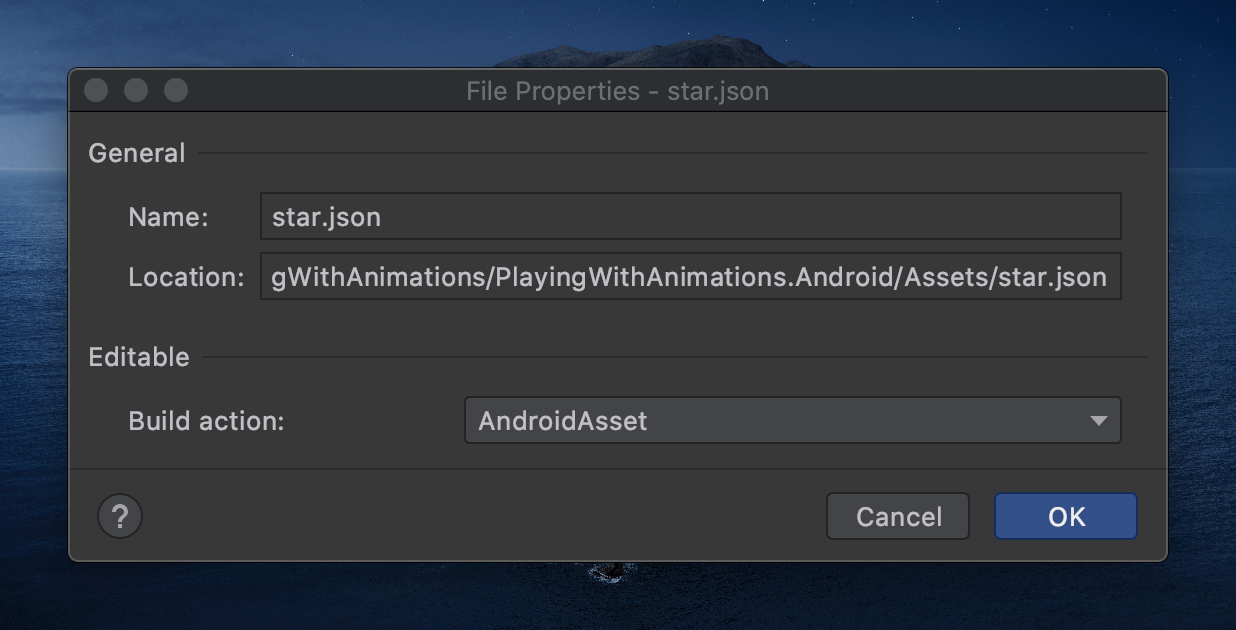 Android Asset settings Xamarin